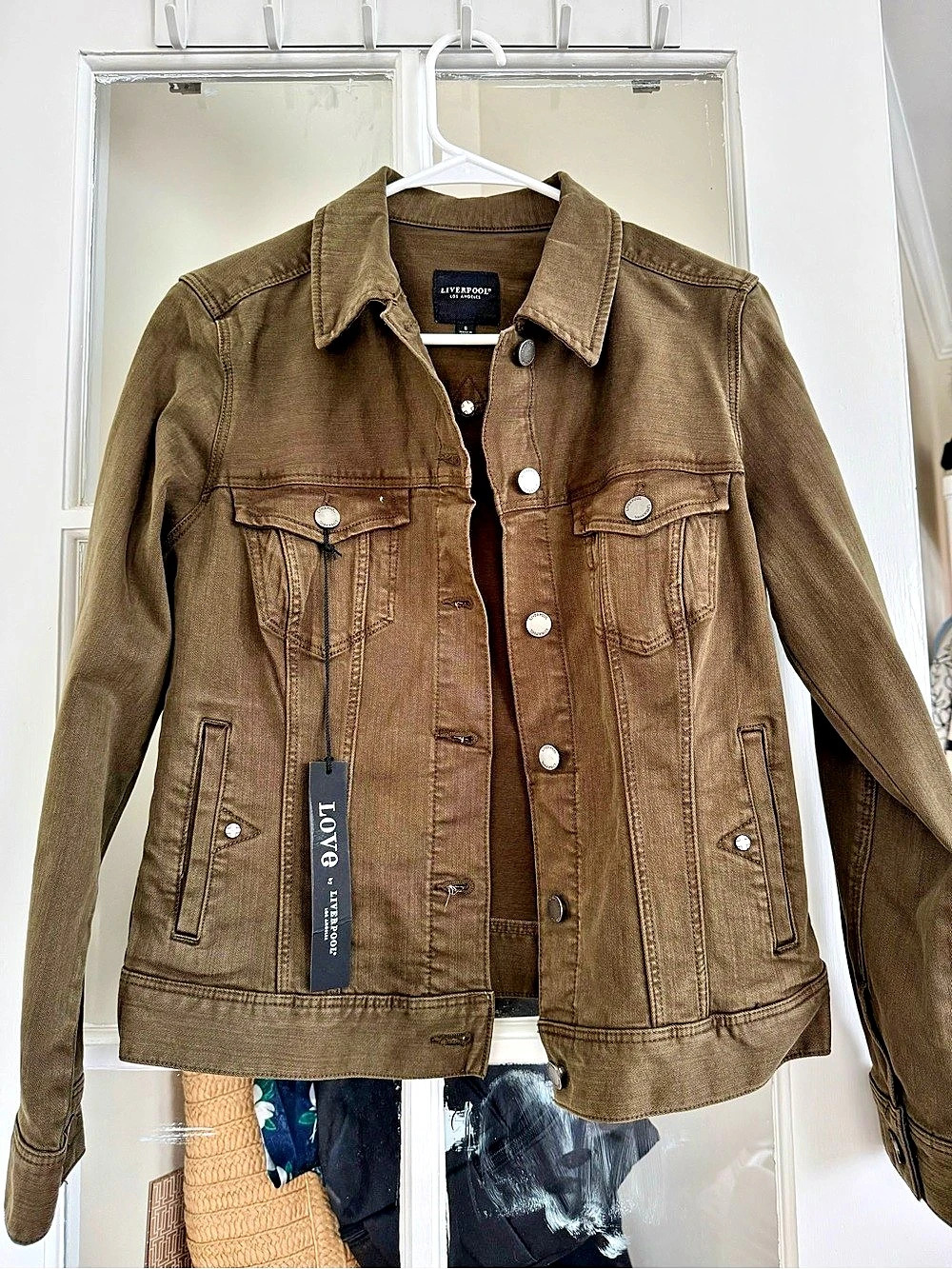 Liverpool Denim Jacket in Olive Green Size Small NWT